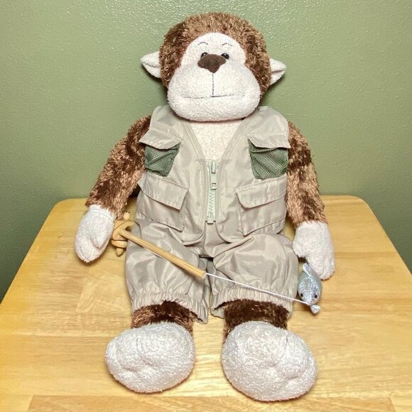 Build A Bear Monkey Plush Fisherman Safari Stuffed Animal 19” Tall BAB Doll - Picture 12 of 12
